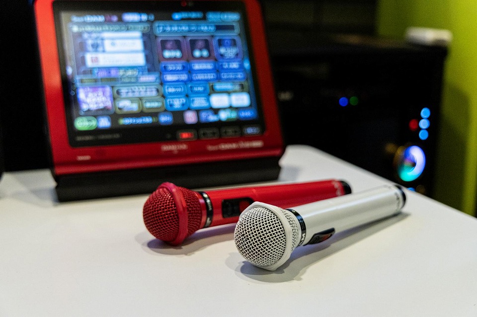 カラオケのマイクとデンモク